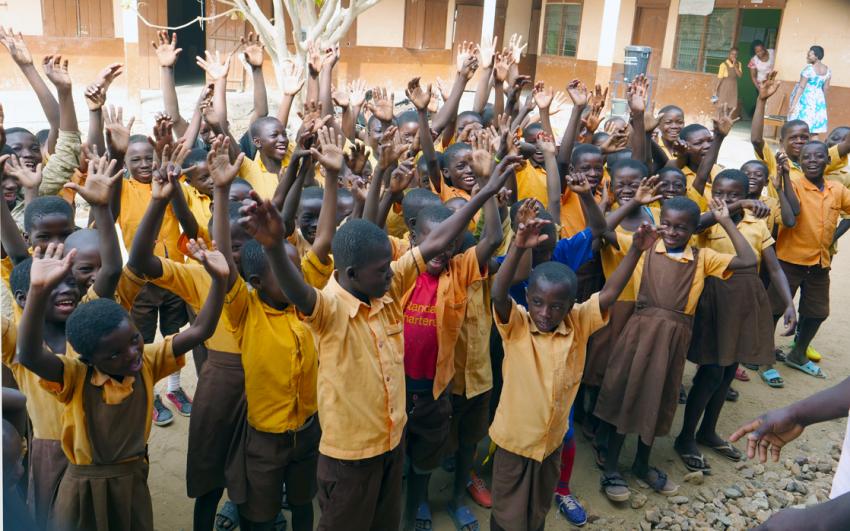 Children at morning assembly at Asaloko School, Bongo District
