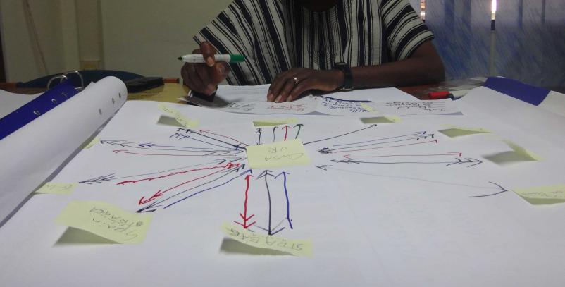 A participant drawing his organisational network in Ghana