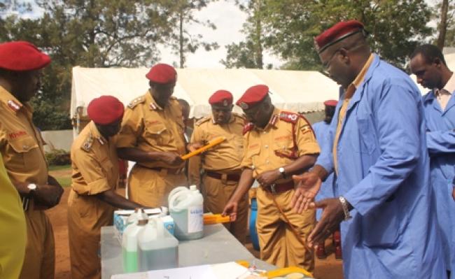 Commissioner General and other senior Officers inspecting the soap produced