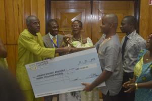 Jasikan District receiving their prize in the Sanitation Challenge for Ghana