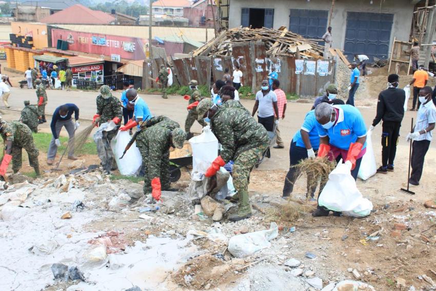 CSOs, religious leaders, Uganda police defence force and members of the public join in the clean-up exercise