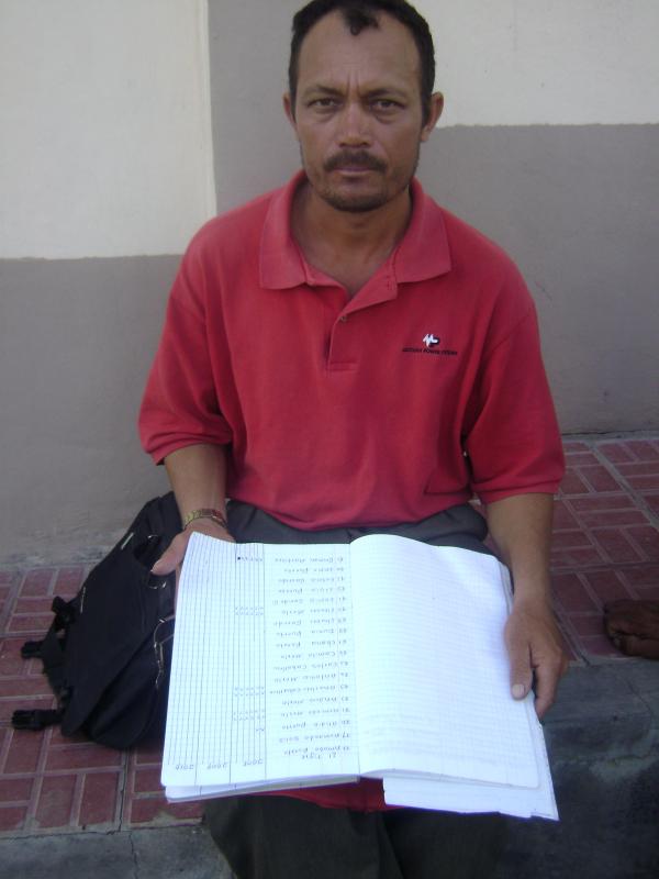 Treasurer with the account book of the water system, in Talgua, Honduras