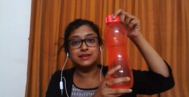 Mayuri Bhattacharjee and her red bottle
