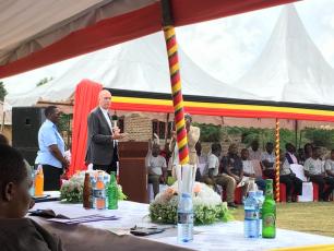 Patrick Moriarty speaking at the launch of the Kabarole master plan