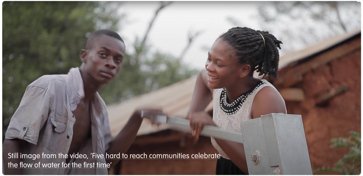 Still image from the video, ‘Five hard to reach communities celebrate the flow of water for the first time’